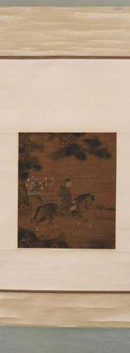 A Chinese painting of horse riding, Unknown mark