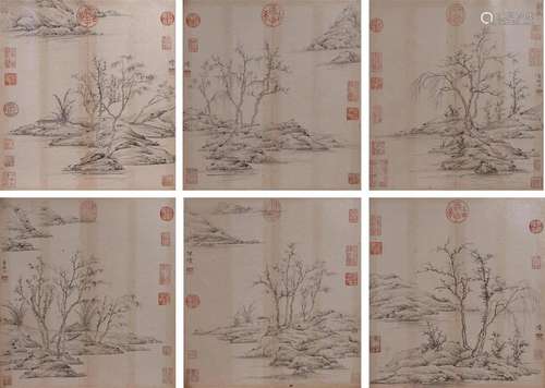 6 pages of Chinese landscape painting, Nizan mark