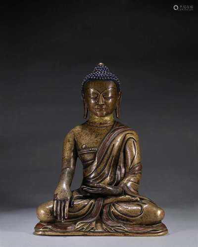 A copper silver-inlaid Sakyamuni buddha statue