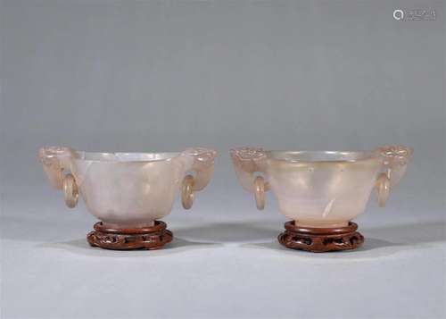 A pair of agate cups with dragon shaped ears