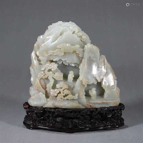 A jade carved rockery ornament