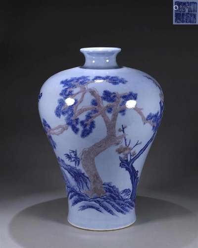 A pine, bamboo and plum blossom patterned blue and white por...