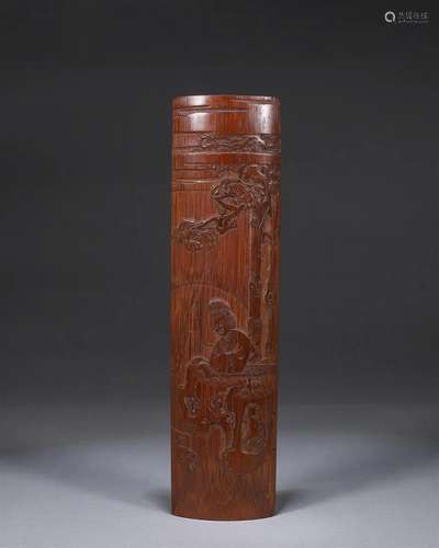 A figure carved bamboo arm rest