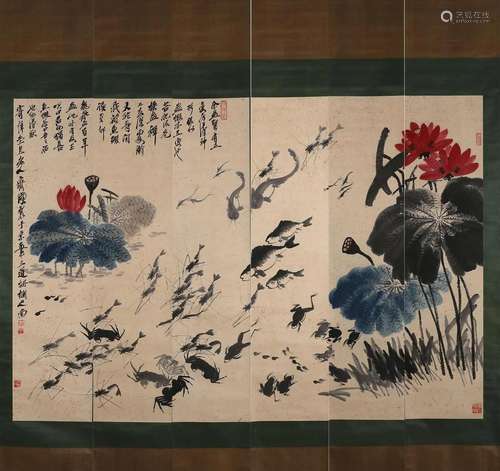 6 scrolls of Chinese flower-and-plant painting, Qi Baishi ma...