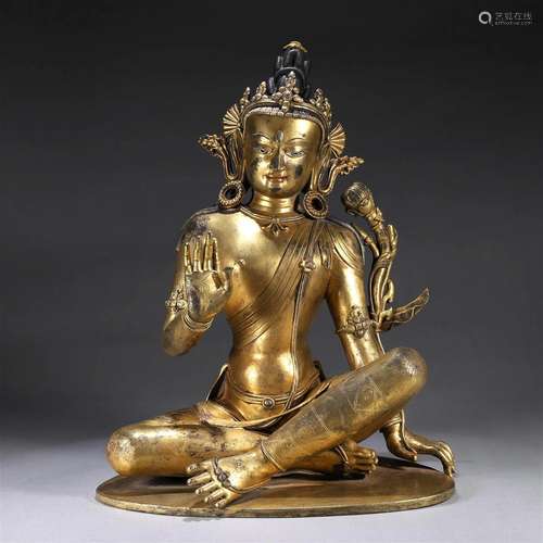 A gilding copper Guanyin bodhisattva statue