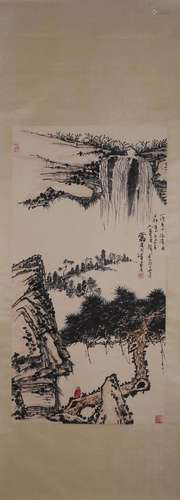 A Chinese landscape painting, Pan Tianshou mark