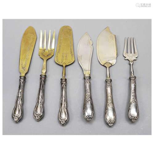 Six pieces of serving cutlery, 20th c