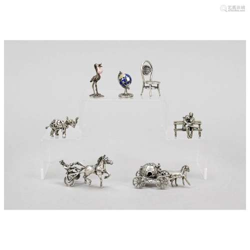 Five miniatures, 20th c., silver 800/