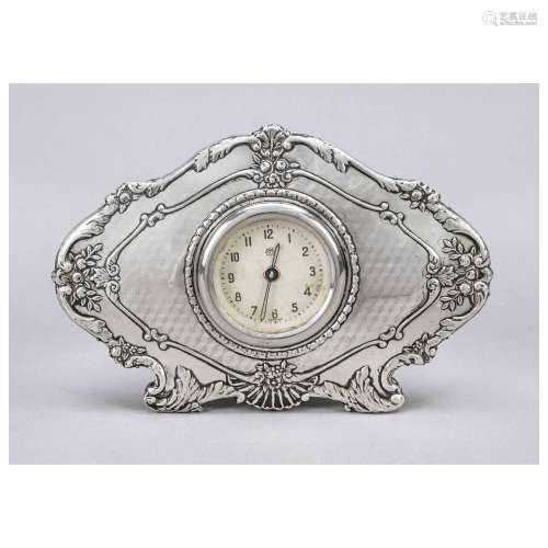Table clock, 20th century, silver tes