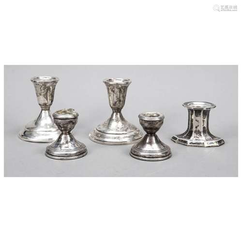 Set of five candlesticks, 20th c., di