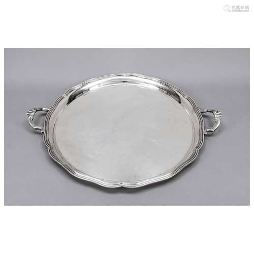 Large round tray, 20th c., silver, in