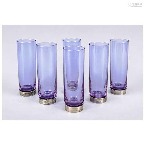 Six longdrink glasses with silver mou