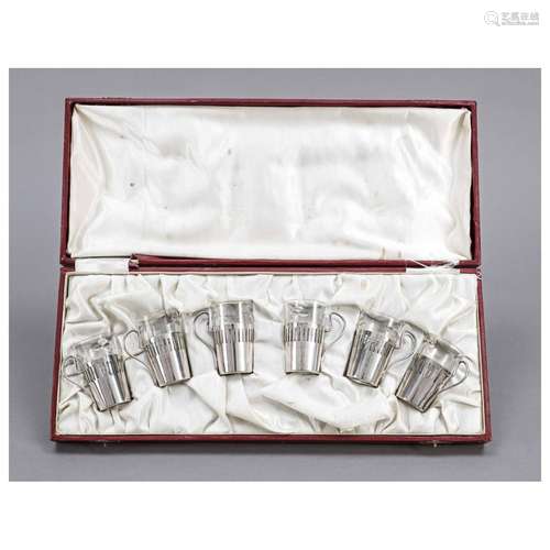 Six silver mounted handle jars, 20th