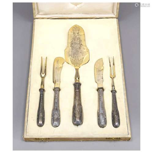 Five-piece serving set, German, c. 19