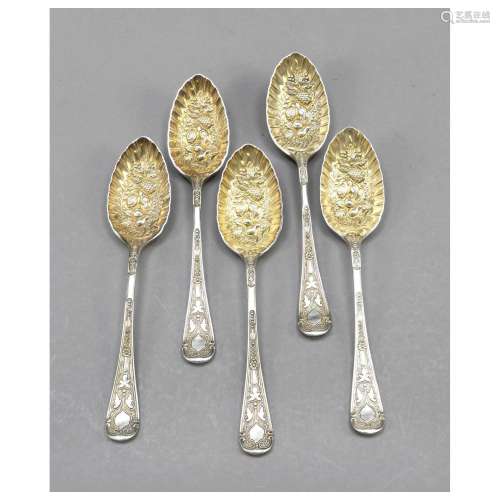 Five ornamental spoons, probably Engl