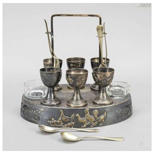 Egg cup set, early 20th c., plated, o