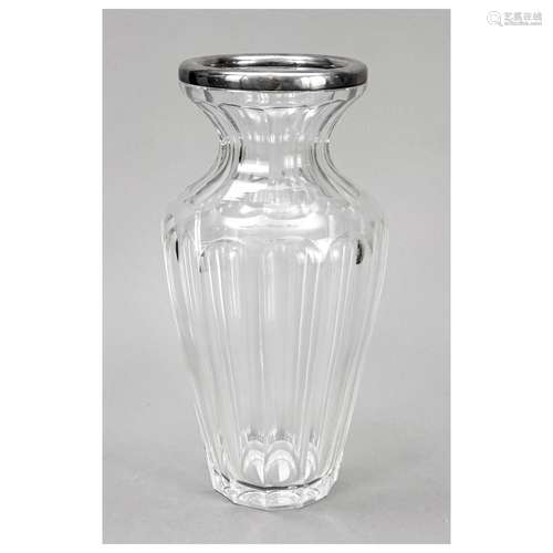 Large crystal vase with silver rim mo