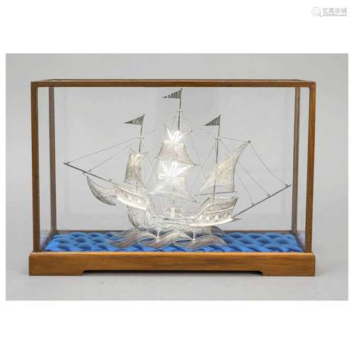 Miniature sailing ship, 20th c., silv