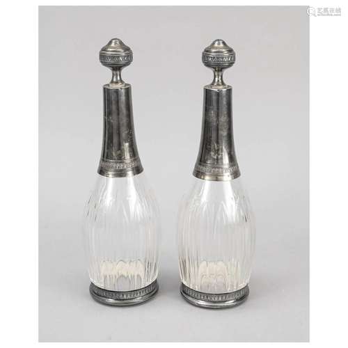 Pair of carafes with silver mounts, F