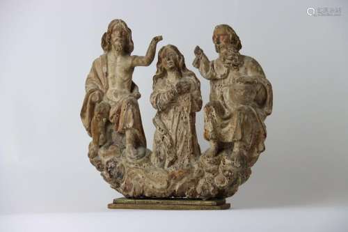 Couronnement de la Vierge en bois sculpté en ronde-bosse ave...