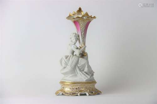 Travail du XIXe siècle, vase en biscuit et porcelaine rose e...