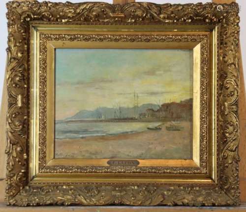 François LAFON (1846-1920), Vue du port, huile sur panneau s...