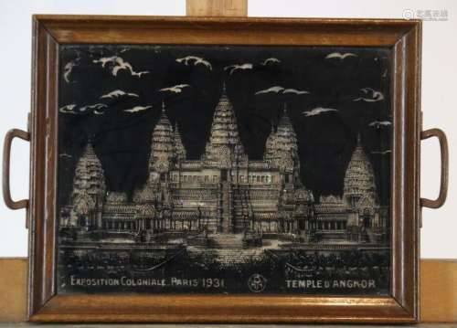 Plateau repas en bois à décor du temple d'Angkor, plaque de ...