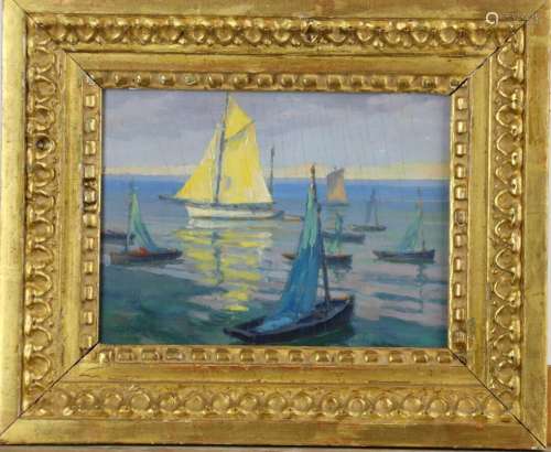 Émile JOURDAN (1860-1931), Bateaux en mer, huile sur panneau...