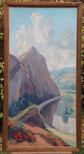 Raymond URBAIN (1892-1962). Paysage de rivière face à la fal...