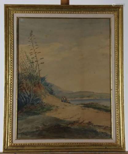 Ercole TRACHEL(1820/1872), École de Nice, Paysage de plage n...