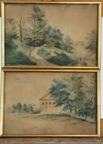 Ecole française du XIXe siècle, paire d'aquarelles sur papie...