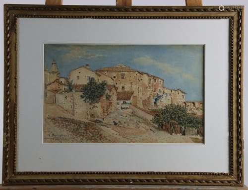 F. SERIAT (XIXe - XXe siècle), Village provençal, aquarelle ...