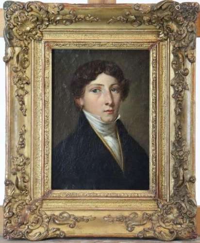École française du XIXe siècle, Portrait de jeune homme, hui...