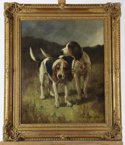Albert DE GESNE (1834-1903), Portrait de deux chiens, huile ...