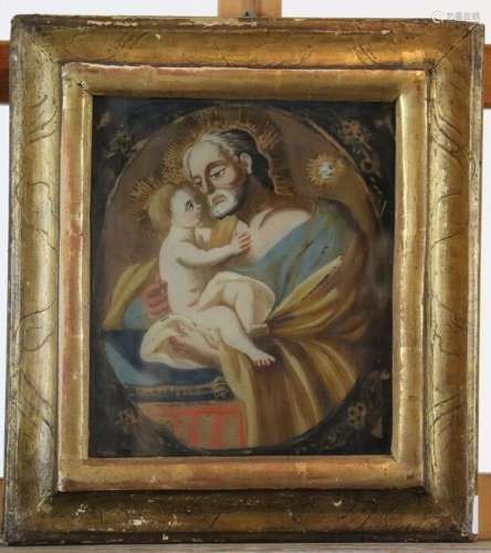 Icône orthodoxe du XXe siècle, Saint Joseph tenant l'Enfant ...