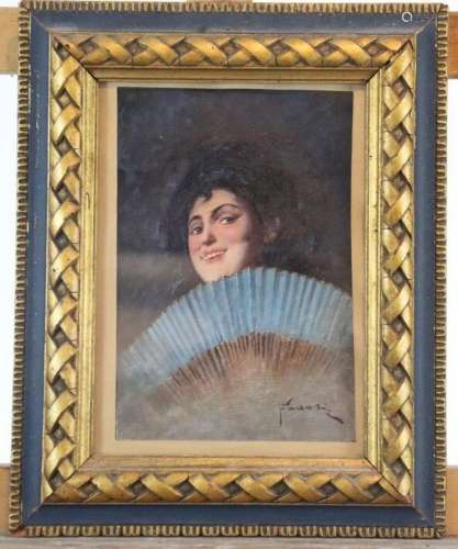 Ecole française du XIXe siècle, Portrait de femme à l'éventa...