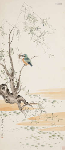 （1903~1963） 江寒汀  柳丝翠鸟 立轴 设色纸本