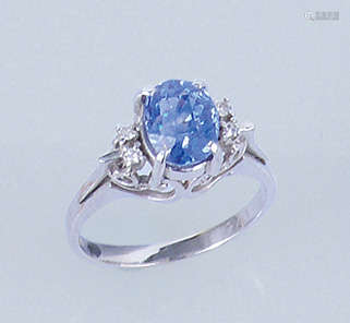 14K白金鑲鑽石藍寶石戒指