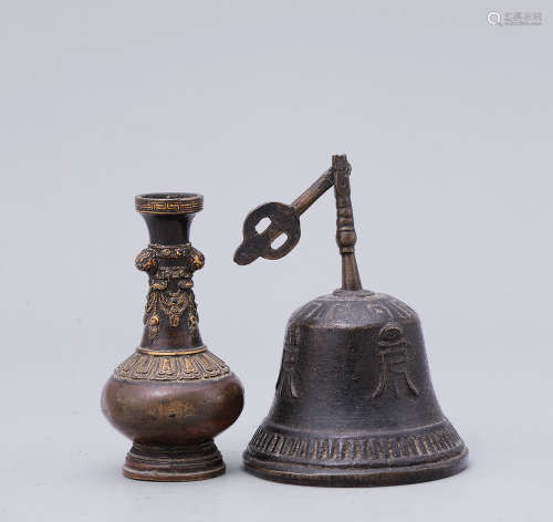 十八世紀 鎏金銅瓶 連藏佛經文搖鈴