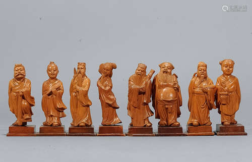 黃楊木雕八仙人物擺件 一組八件