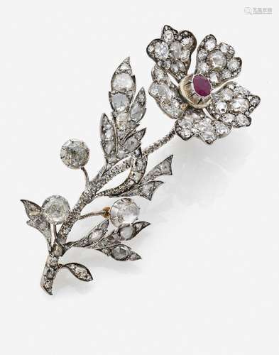 Broche trembleuseEn or rose 18k et argent, représentant une ...