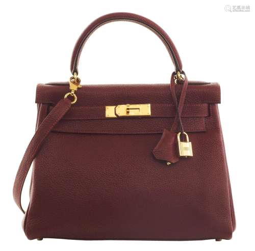 HERMÈS1998Sac KELLY Retourné 28Veau Togo bordeauxGarniture m...