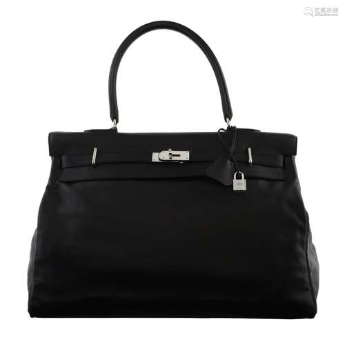 HERMÈS2013Sac KELLY RELAX 50Veau Swift noirGarniture métal a...