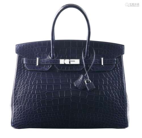 HERMÈS2014Sac BIRKIN 35Alligator mat Bleu Indigo (Alligator ...