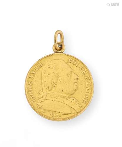 Pendentif en or jaune, orné d’une pièce de 20 Francs Louis X...