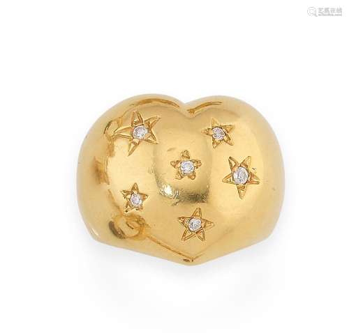 Bague « Cœur » en or jaune, ornée de diamants taillés en bri...