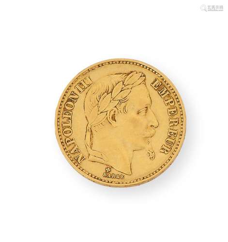 Pièce de 20 Francs Français Napoléon, 1868. P. 6,4g.