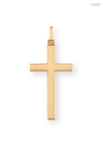 Pendentif « Croix » en or jaune. Longueur : 2,8 cm. P. 0,9g.