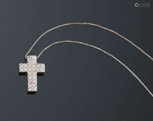 Pendentif « Croix » en or gris, entièrement serti de diamant...