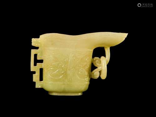 A CHINESE ARCHAIC SHAPE "JUE" WINE CUP, 19TH CENTU...
